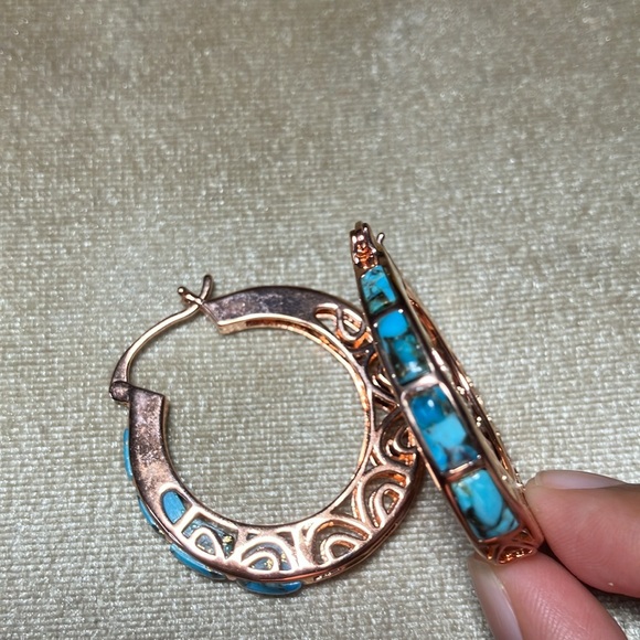 Rose gold and teal hoops - Picture 2 of 3
